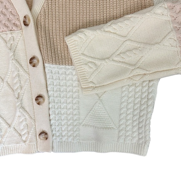 Rails Reese Cream Patchwork Mixed Cable Knit Oversized Cardigan Size L - Picture 7 of 16